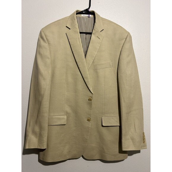 Calvin Klein 100% Linen 2 Piece Suit Men’s 44R Jacket Beige Ivory 38R Pants